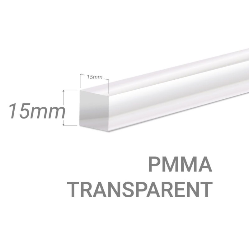 Barre carré PMMA Incolore 15x15mm