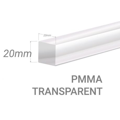 Barre carré PMMA Incolore 20x20mm