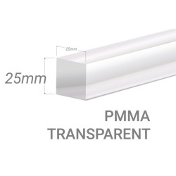 Barre carré PMMA Incolore 25x25mm