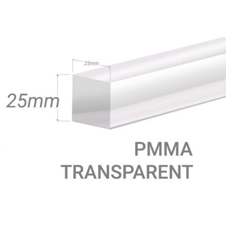 Barre carré PMMA Incolore 25x25mm