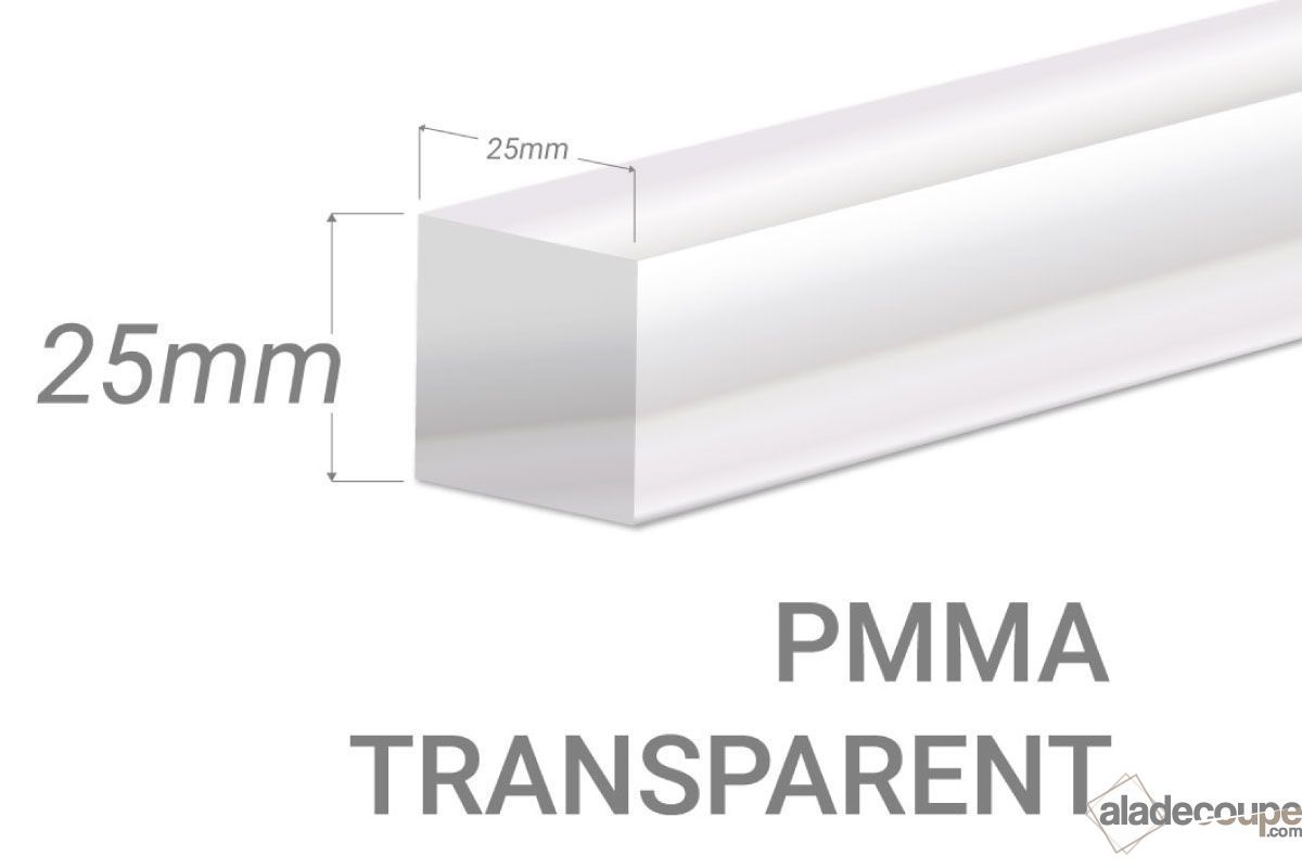 Bar carré 30 x 30 mm longeur 500 mm transparente plexiglass Barres carrées acrylique 