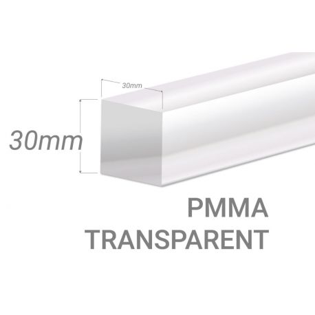 Barre carré PMMA Incolore 30x30mm