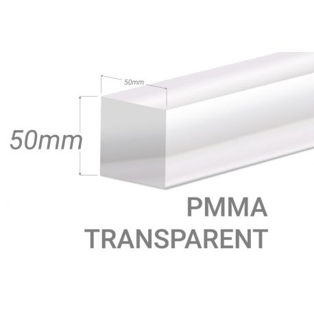 Barre carré PMMA Incolore 50x50mm